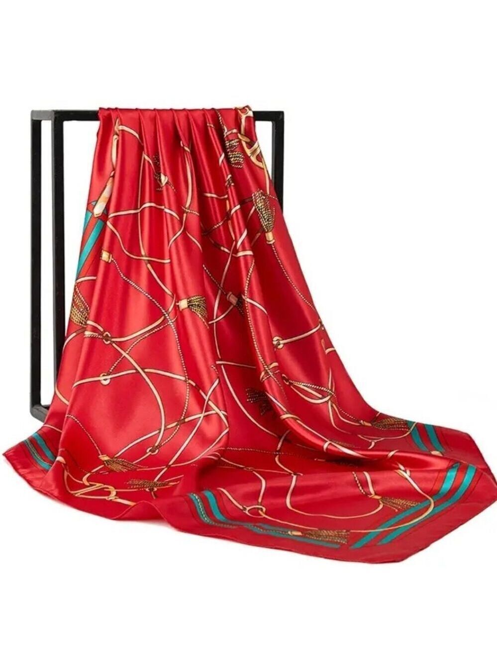Chain Scarf Vintage Style Horse Satin Head Red Scarf Bandana - Picture 3 of 9